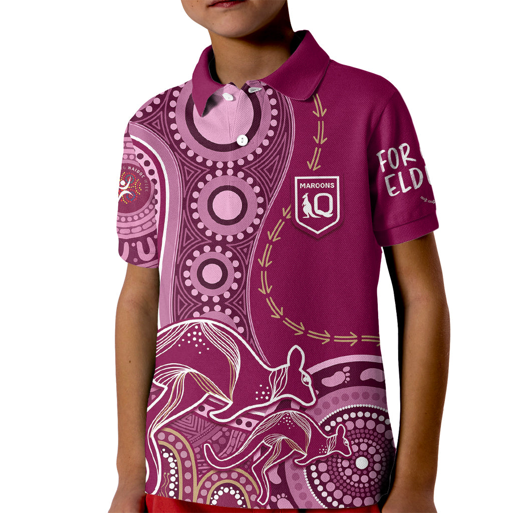 Personalised State Of Origin NAIDOC 2023 Kid Polo Shirt Kangaroo Mix Vines - Maroons Style - Vibe Hoodie Shop