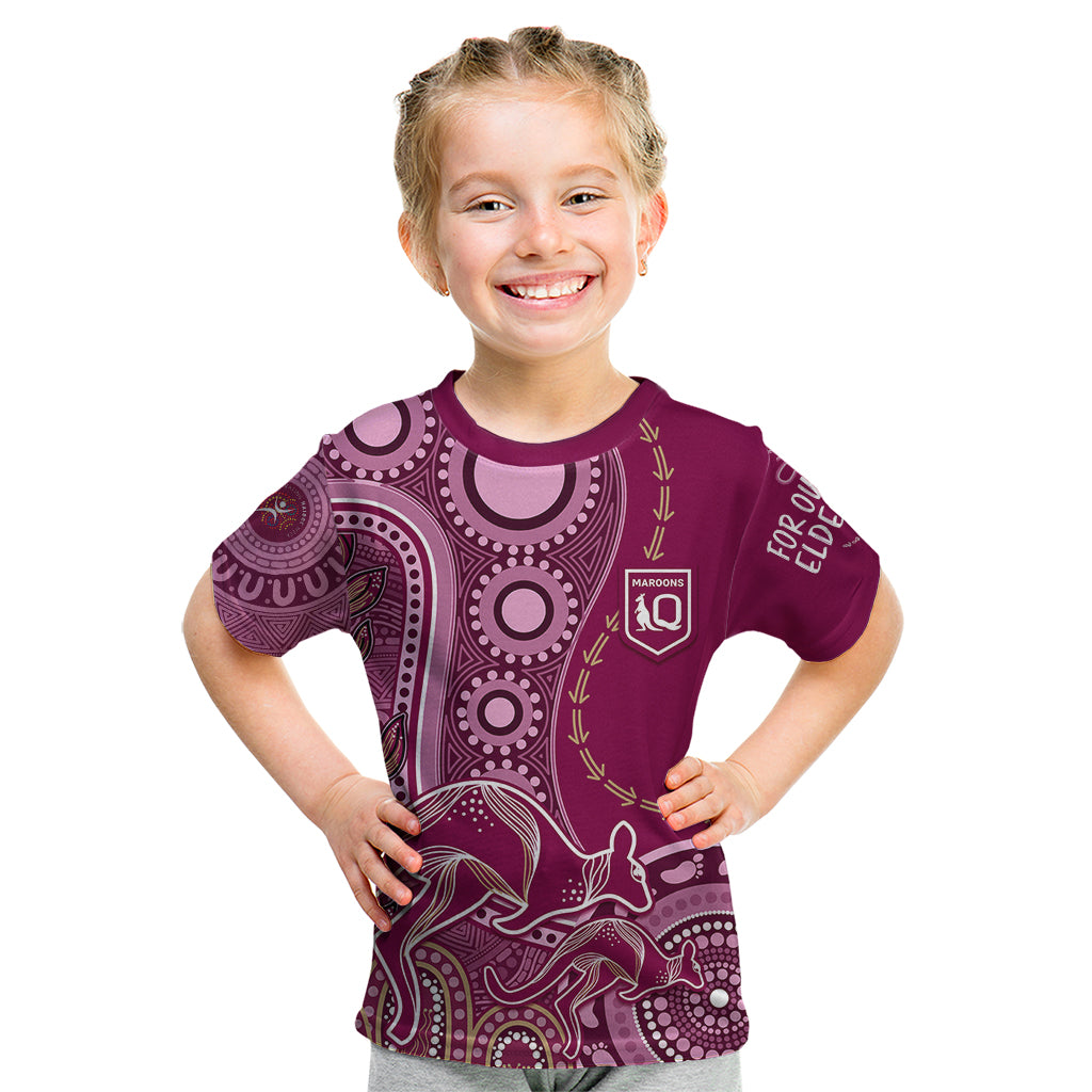Personalised State Of Origin NAIDOC 2023 Kid T Shirt Kangaroo Mix Vines - Maroons Style - Vibe Hoodie Shop