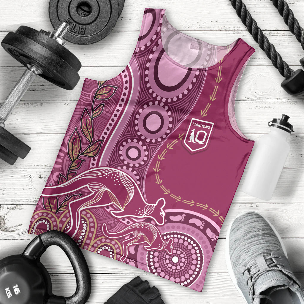 Personalised State Of Origin NAIDOC 2023 Men Tank Top Kangaroo Mix Vines - Maroons Style - Vibe Hoodie Shop