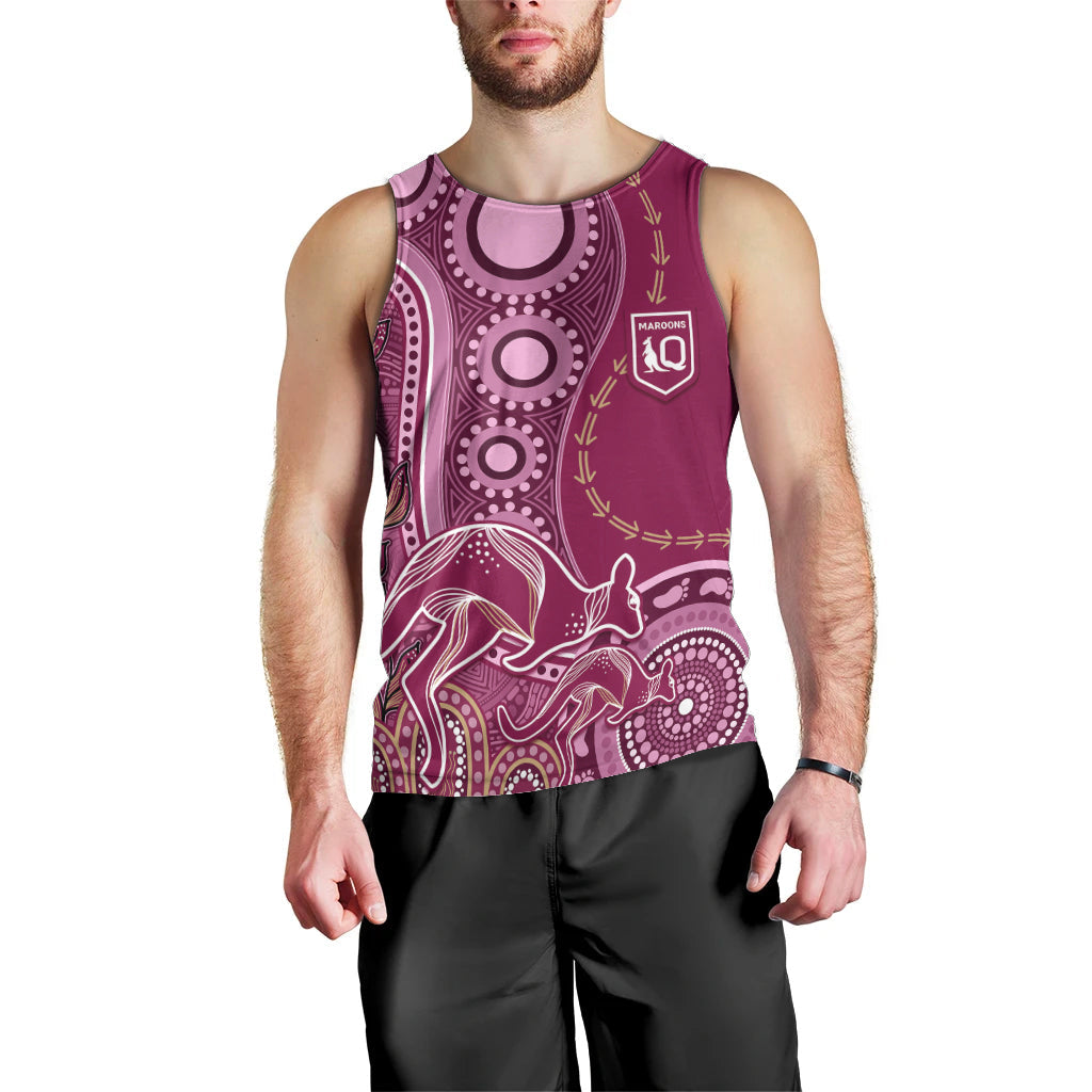 Personalised State Of Origin NAIDOC 2023 Men Tank Top Kangaroo Mix Vines - Maroons Style - Vibe Hoodie Shop