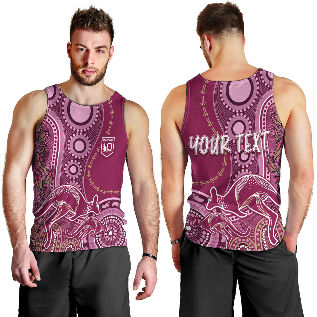 Personalised State Of Origin NAIDOC 2023 Men Tank Top Kangaroo Mix Vines - Maroons Style - Vibe Hoodie Shop