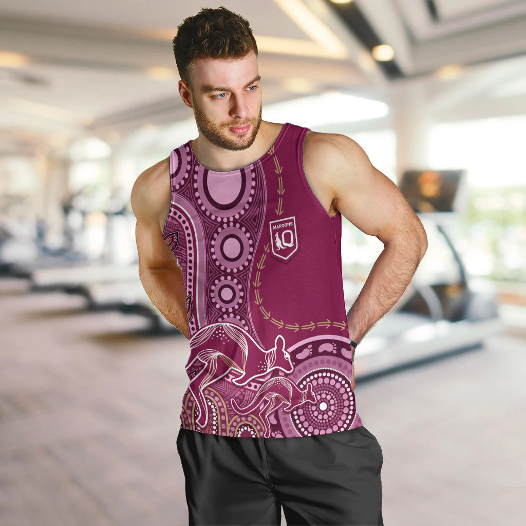 Personalised State Of Origin NAIDOC 2023 Men Tank Top Kangaroo Mix Vines - Maroons Style - Vibe Hoodie Shop