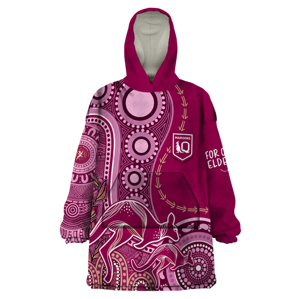 Personalised State Of Origin NAIDOC 2023 Wearable Blanket Hoodie Kangaroo Mix Vines - Maroons Style - Vibe Hoodie Shop