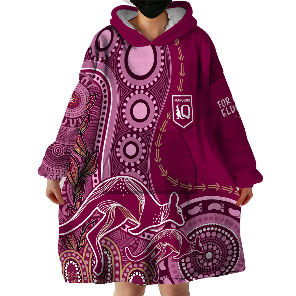 Personalised State Of Origin NAIDOC 2023 Wearable Blanket Hoodie Kangaroo Mix Vines - Maroons Style - Vibe Hoodie Shop