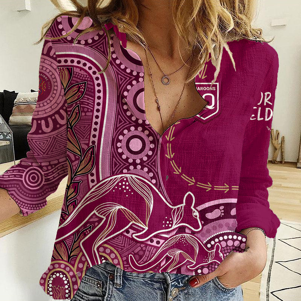 Personalised State Of Origin NAIDOC 2023 Women Casual Shirt Kangaroo Mix Vines - Maroons Style - Vibe Hoodie Shop