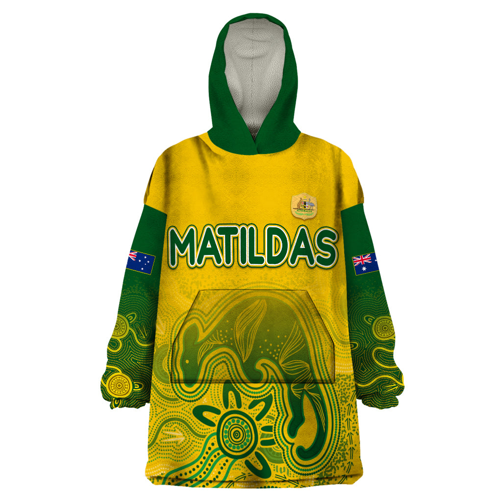 Personalised Australia Soccer Indigenous Wearable Blanket Hoodie Women World Cup 2023 Matildas Gradient Ver. - Vibe Hoodie Shop