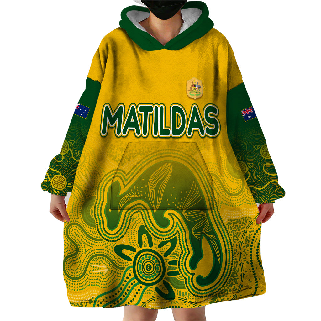 Personalised Australia Soccer Indigenous Wearable Blanket Hoodie Women World Cup 2023 Matildas Gradient Ver. - Vibe Hoodie Shop