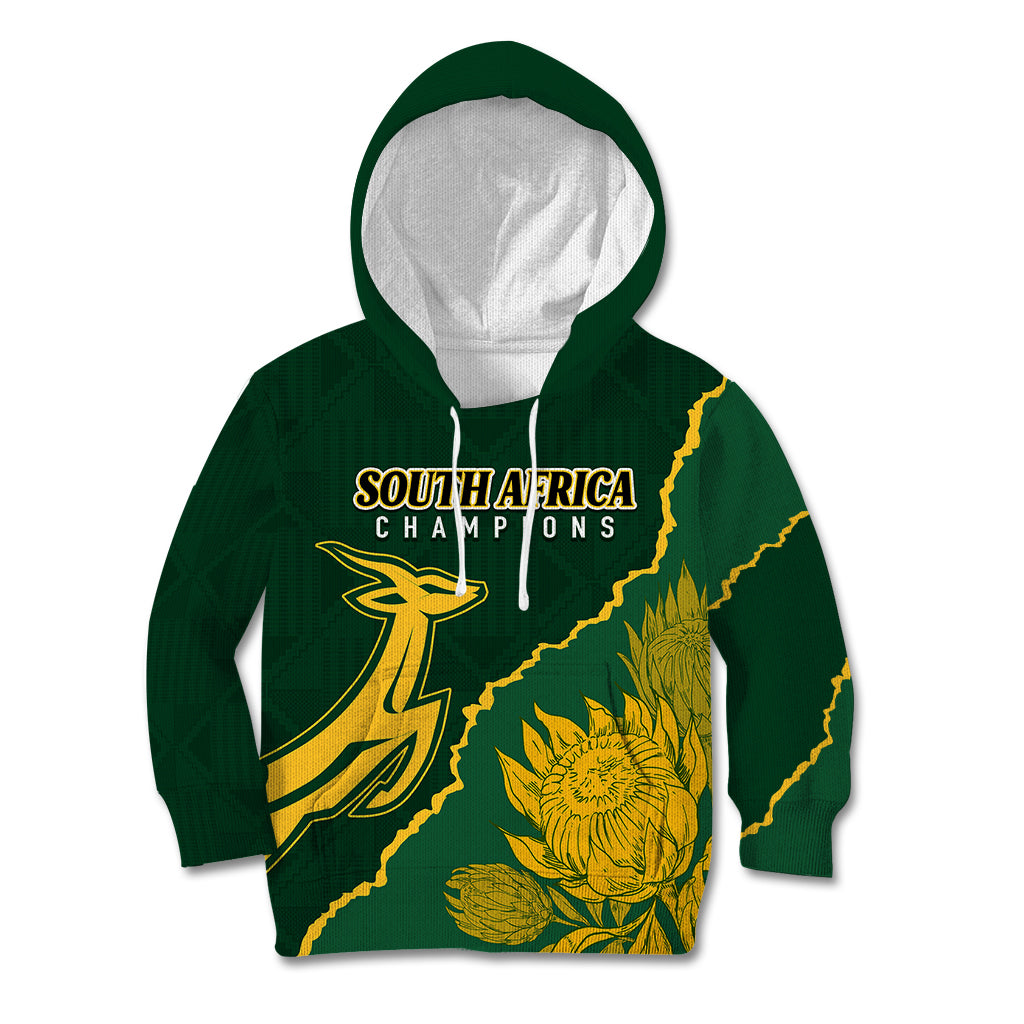 Personalised South Africa Rugby 2023 Kid Hoodie Bokke Champions Kente Ethnic - Vibe Hoodie Shop