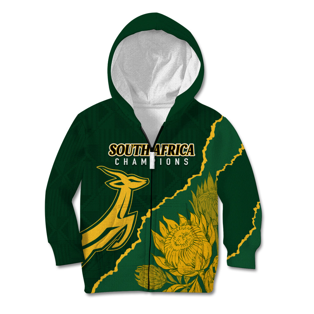 Personalised South Africa Rugby 2023 Kid Hoodie Bokke Champions Kente Ethnic - Vibe Hoodie Shop