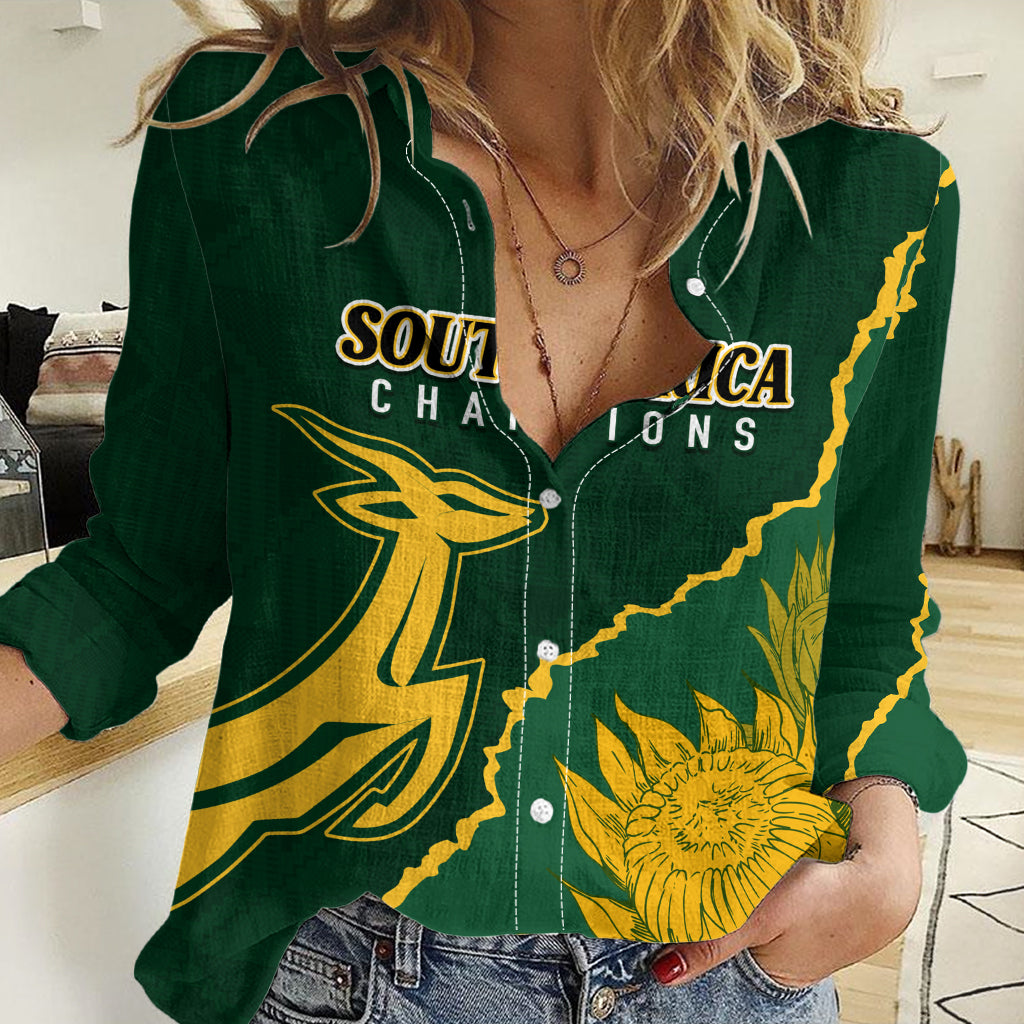 Personalised South Africa Rugby 2023 Women Casual Shirt Bokke Champions Kente Ethnic - Vibe Hoodie Shop
