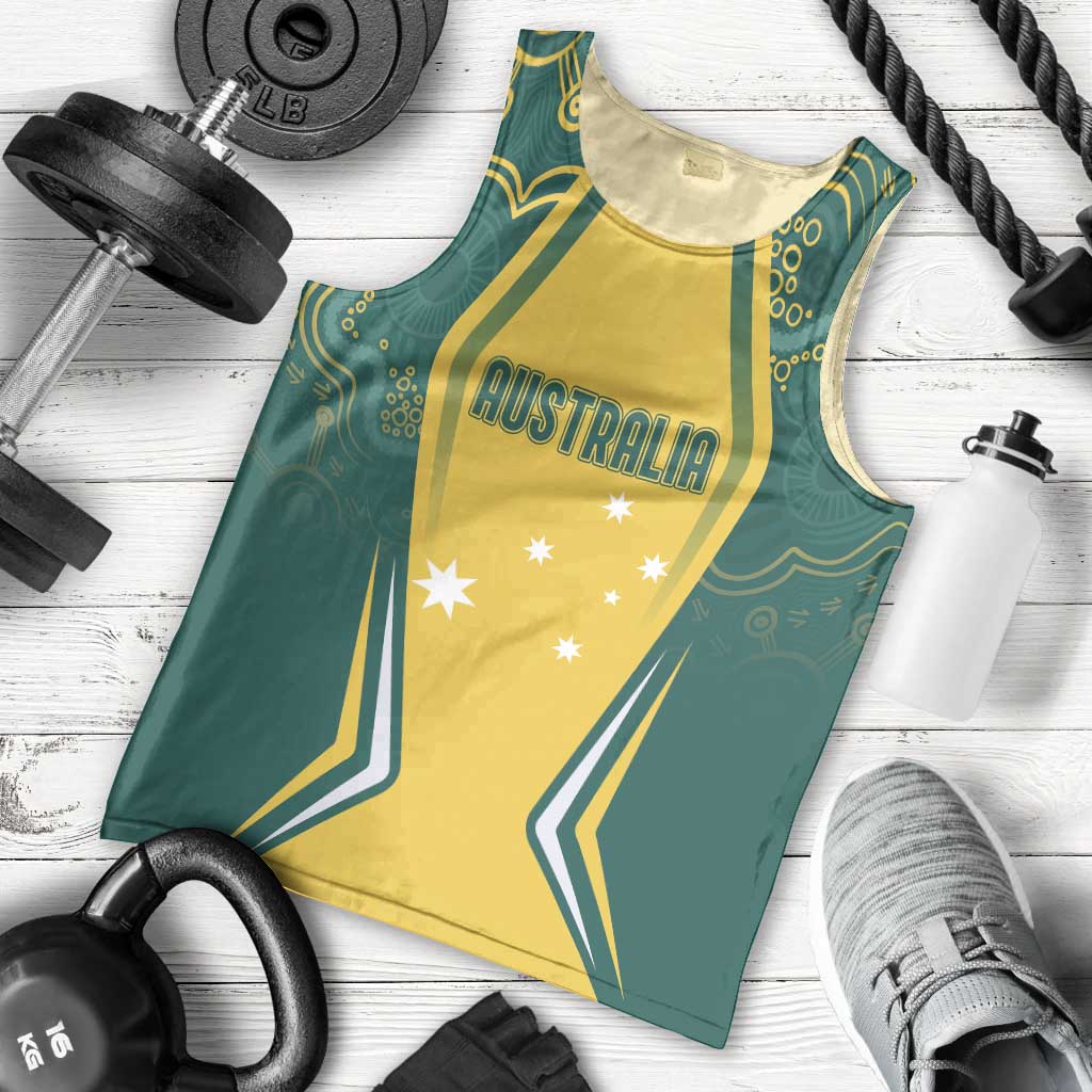 Australia 2024 Olympics Custom Men Tank Top Rise of the Roos Aboriginal Style - Vibe Hoodie Shop