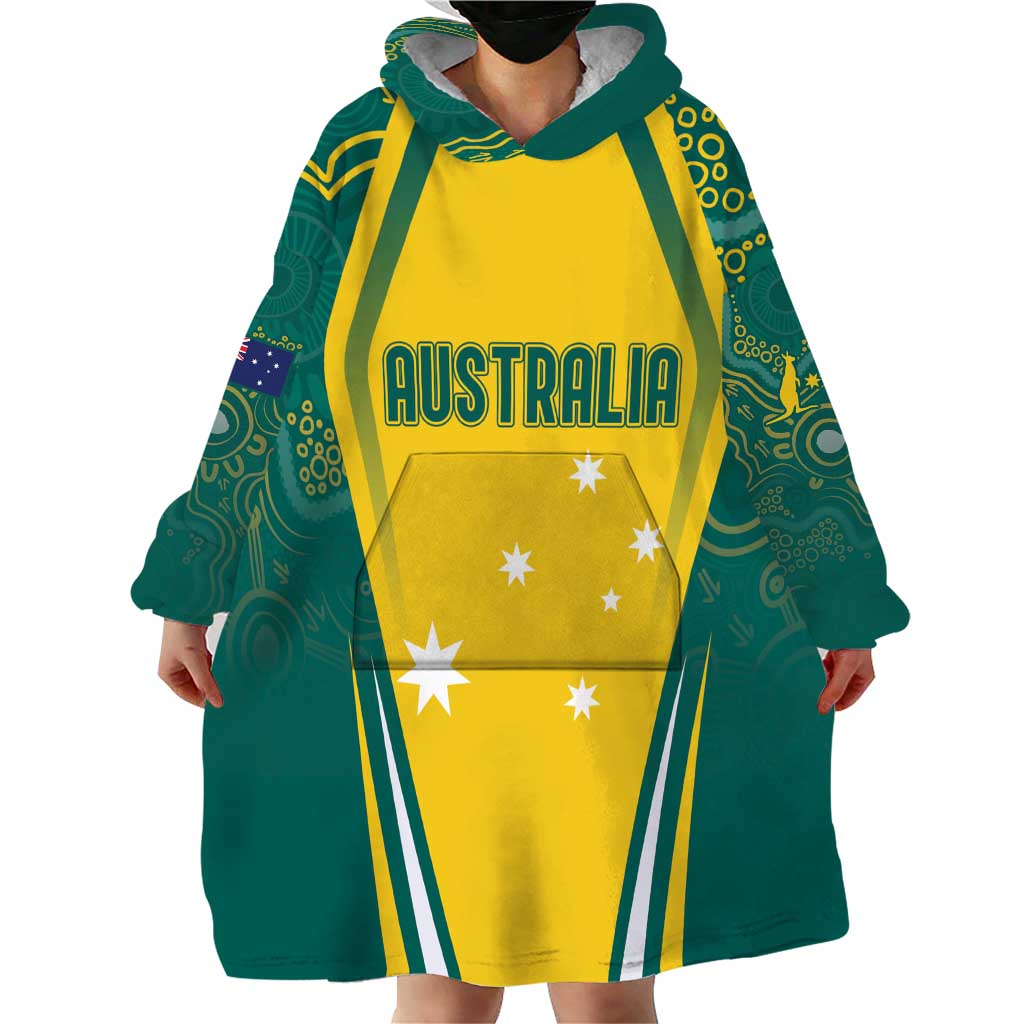 Australia 2024 Olympics Custom Wearable Blanket Hoodie Rise of the Roos Aboriginal Style - Vibe Hoodie Shop