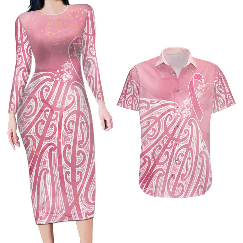 Breast Cancer Awareness Maori Couples Matching Long Sleeve Bodycon Dress and Hawaiian Shirt Kia Kaha Kia Maia Kia Manawanui - Vibe Hoodie