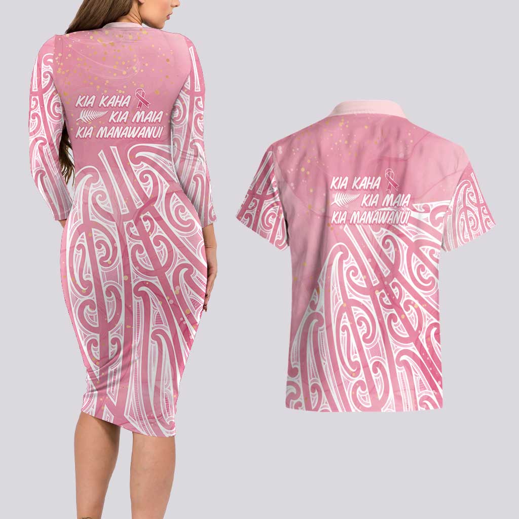 Breast Cancer Awareness Maori Couples Matching Long Sleeve Bodycon Dress and Hawaiian Shirt Kia Kaha Kia Maia Kia Manawanui - Vibe Hoodie