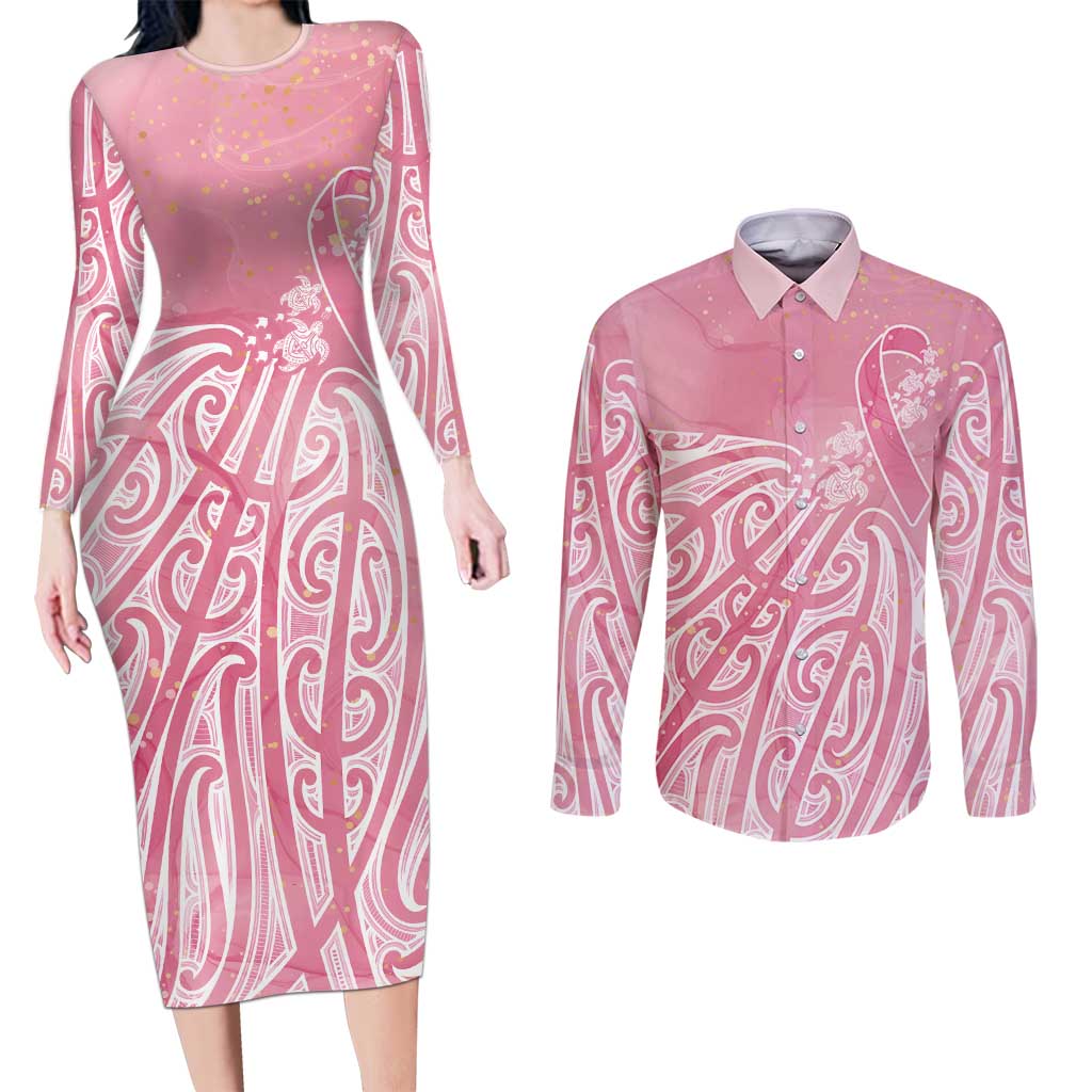 Breast Cancer Awareness Maori Couples Matching Long Sleeve Bodycon Dress and Long Sleeve Button Shirt Kia Kaha Kia Maia Kia Manawanui - Vibe Hoodie
