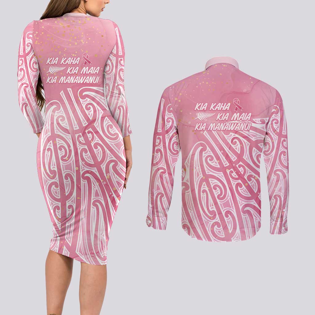 Breast Cancer Awareness Maori Couples Matching Long Sleeve Bodycon Dress and Long Sleeve Button Shirt Kia Kaha Kia Maia Kia Manawanui - Vibe Hoodie