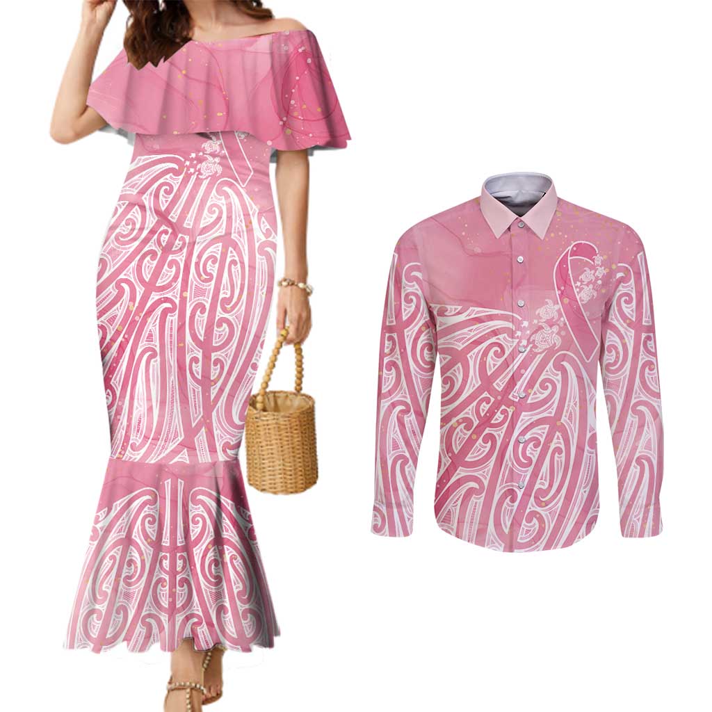 Breast Cancer Awareness Maori Couples Matching Mermaid Dress and Long Sleeve Button Shirt Kia Kaha Kia Maia Kia Manawanui - Vibe Hoodie