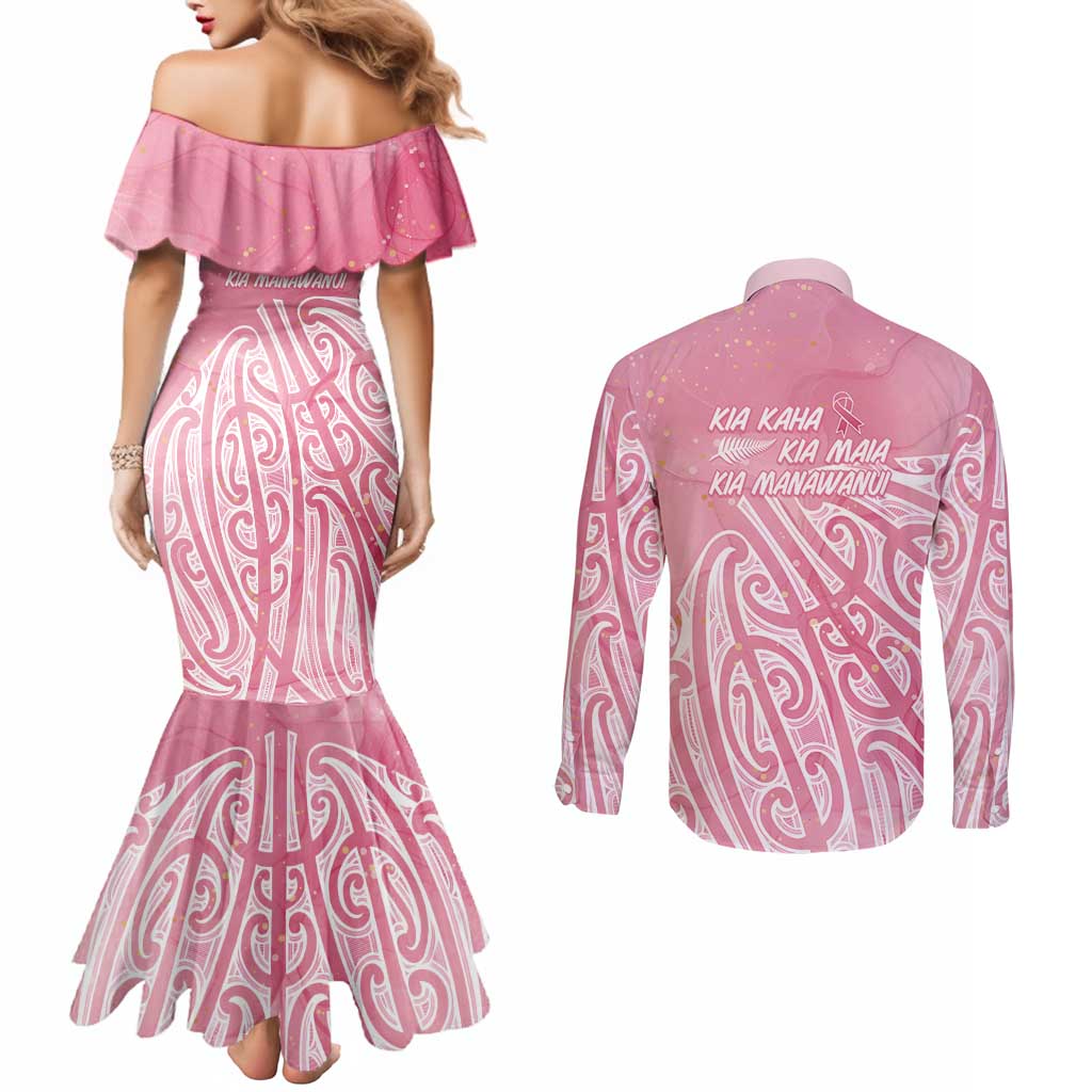 Breast Cancer Awareness Maori Couples Matching Mermaid Dress and Long Sleeve Button Shirt Kia Kaha Kia Maia Kia Manawanui - Vibe Hoodie