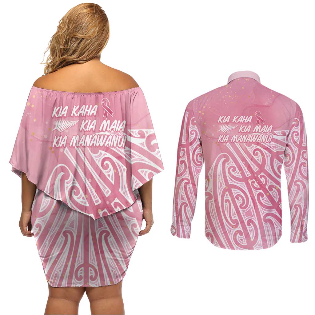 Breast Cancer Awareness Maori Couples Matching Off Shoulder Short Dress and Long Sleeve Button Shirt Kia Kaha Kia Maia Kia Manawanui - Vibe Hoodie