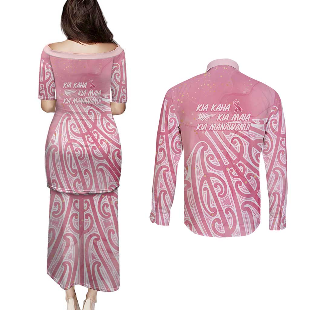 Breast Cancer Awareness Maori Couples Matching Puletasi and Long Sleeve Button Shirt Kia Kaha Kia Maia Kia Manawanui - Vibe Hoodie