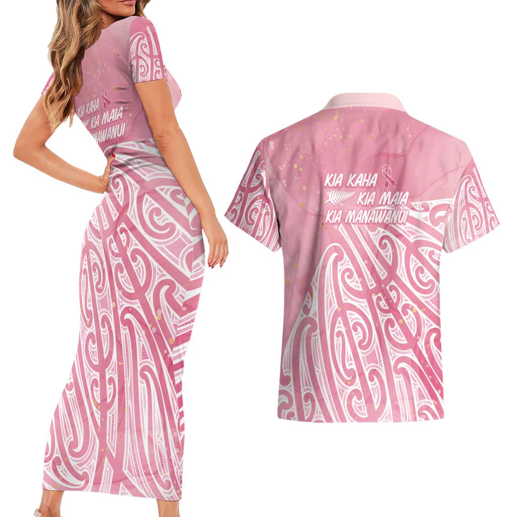 Breast Cancer Awareness Maori Couples Matching Short Sleeve Bodycon Dress and Hawaiian Shirt Kia Kaha Kia Maia Kia Manawanui - Vibe Hoodie
