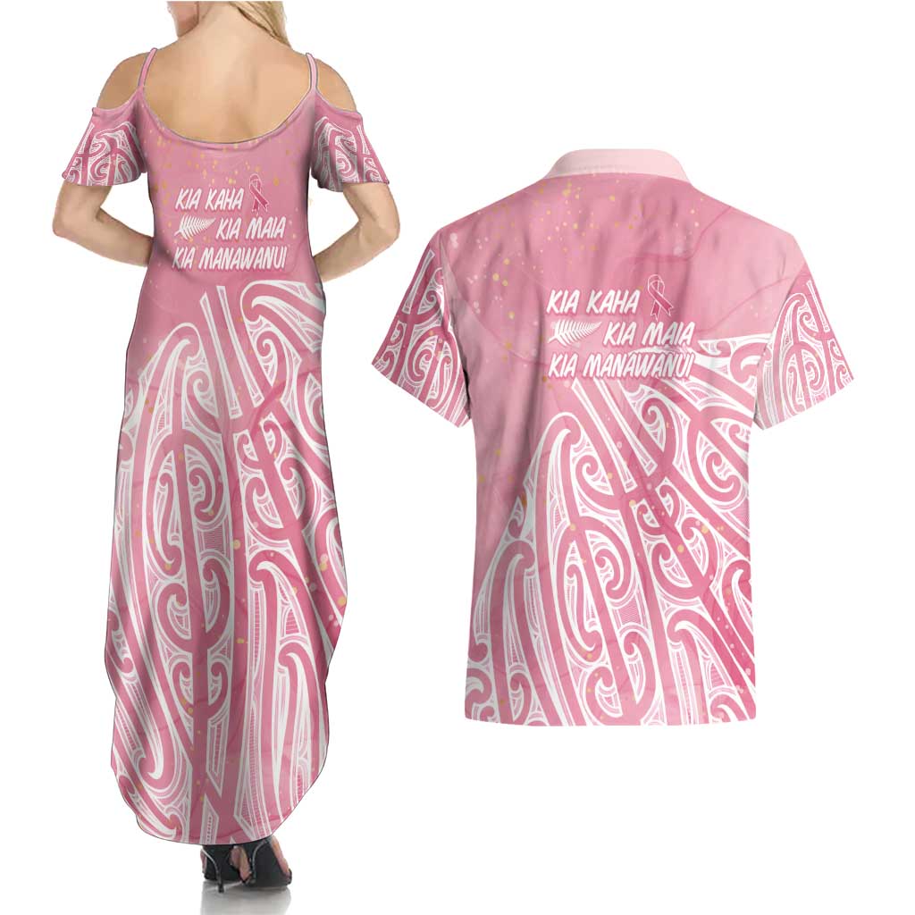 Breast Cancer Awareness Maori Couples Matching Summer Maxi Dress and Hawaiian Shirt Kia Kaha Kia Maia Kia Manawanui - Vibe Hoodie
