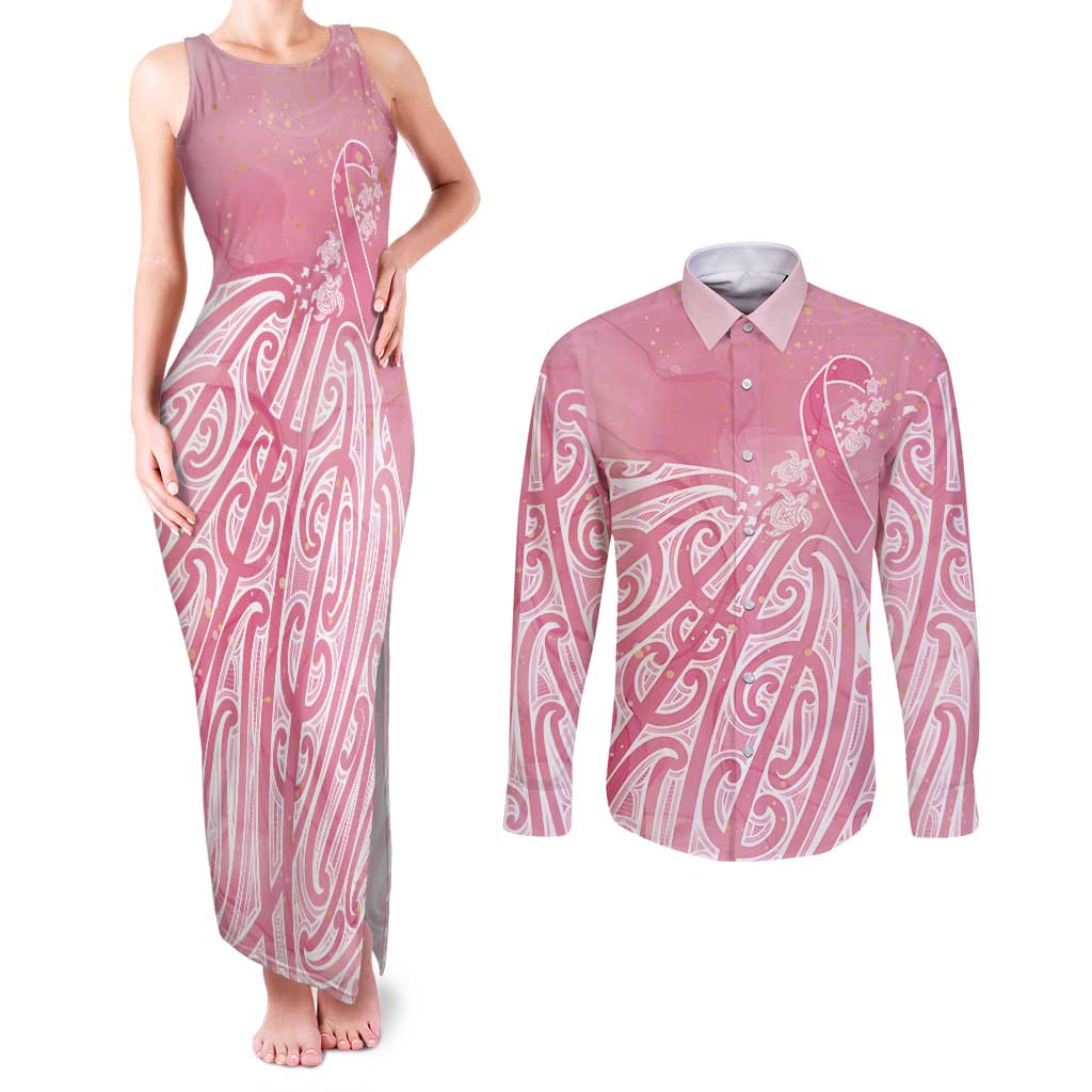 Breast Cancer Awareness Maori Couples Matching Tank Maxi Dress and Long Sleeve Button Shirt Kia Kaha Kia Maia Kia Manawanui - Vibe Hoodie