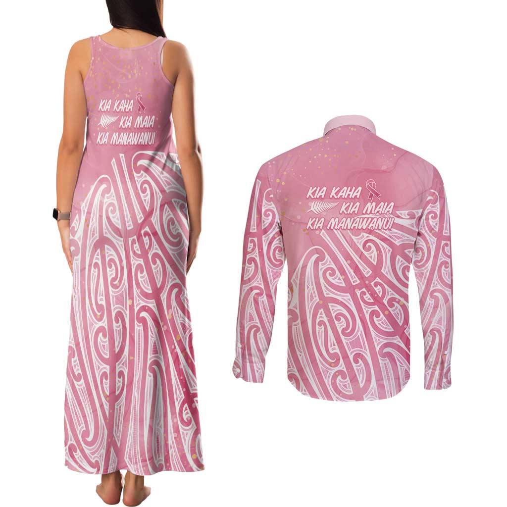 Breast Cancer Awareness Maori Couples Matching Tank Maxi Dress and Long Sleeve Button Shirt Kia Kaha Kia Maia Kia Manawanui - Vibe Hoodie