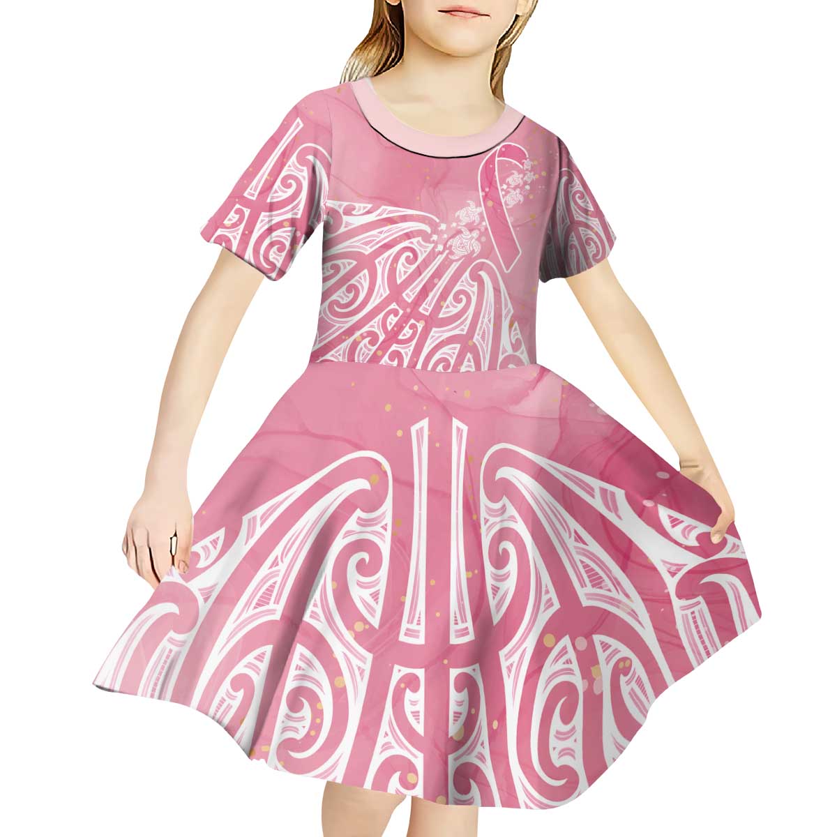 Breast Cancer Awareness Maori Kid Short Sleeve Dress Kia Kaha Kia Maia Kia Manawanui - Vibe Hoodie