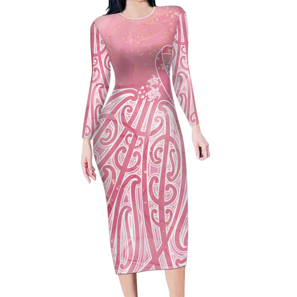 Breast Cancer Awareness Maori Long Sleeve Bodycon Dress Kia Kaha Kia Maia Kia Manawanui - Vibe Hoodie