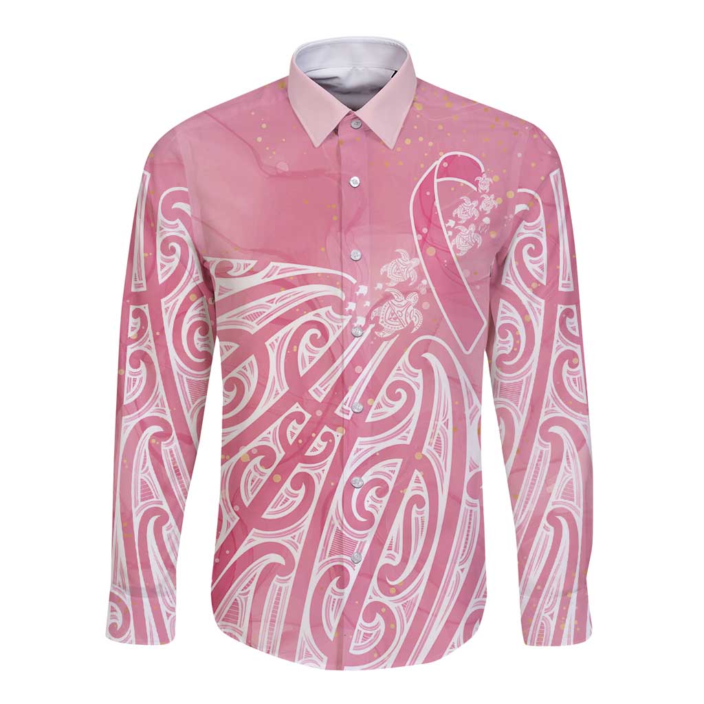 Breast Cancer Awareness Maori Long Sleeve Button Shirt Kia Kaha Kia Maia Kia Manawanui - Vibe Hoodie