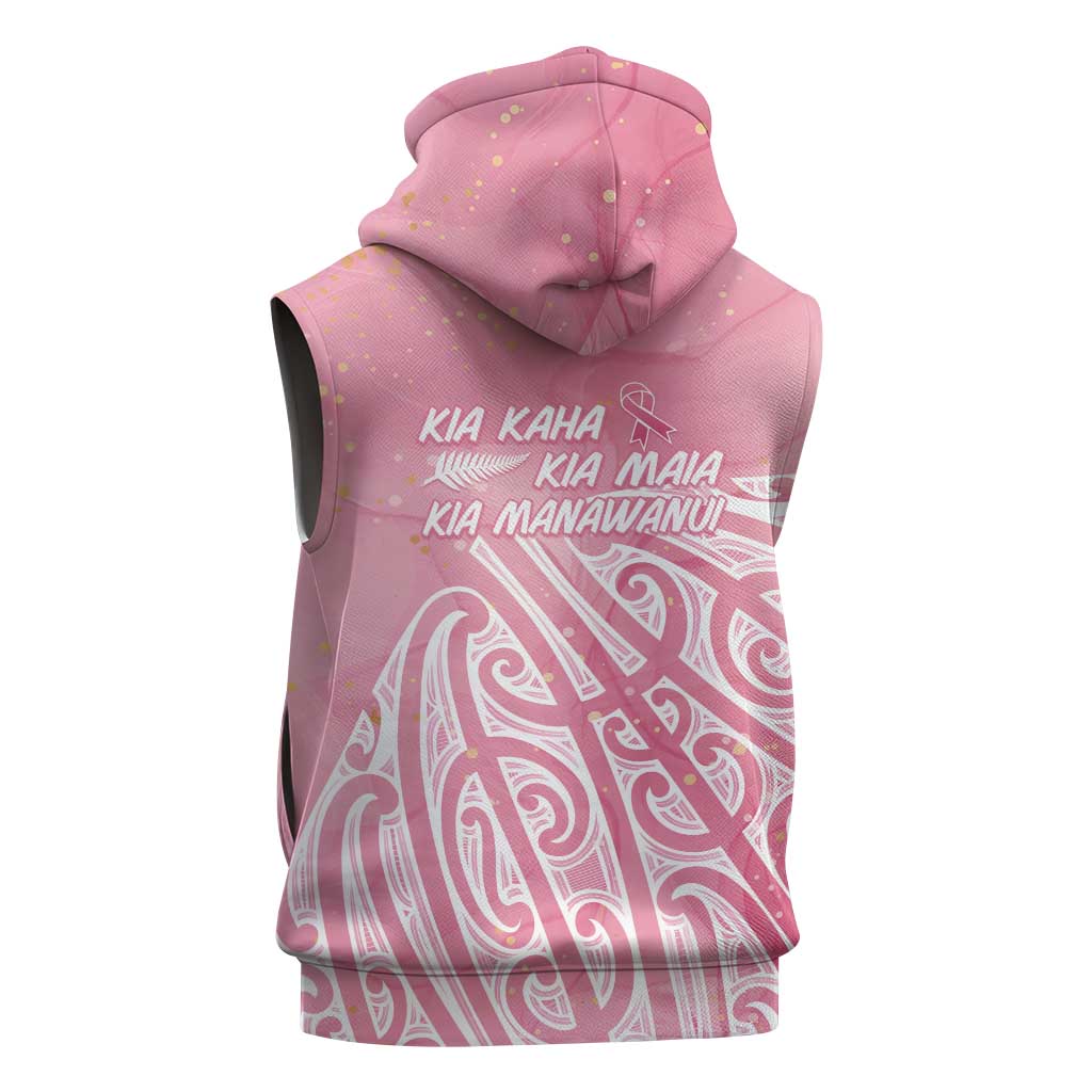 Breast Cancer Awareness Maori Sleeveless Zip Hoodie Kia Kaha Kia Maia Kia Manawanui - Vibe Hoodie