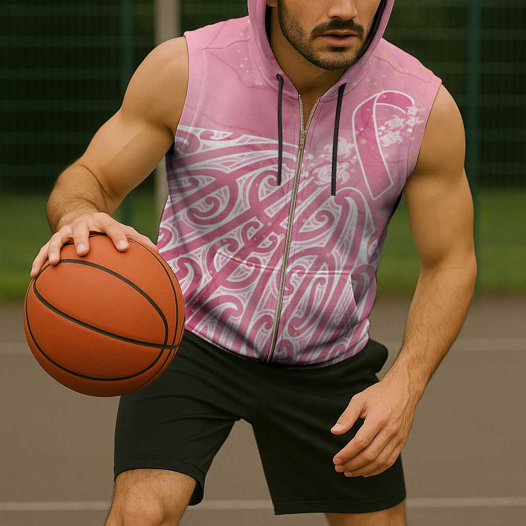 Breast Cancer Awareness Maori Sleeveless Zip Hoodie Kia Kaha Kia Maia Kia Manawanui - Vibe Hoodie