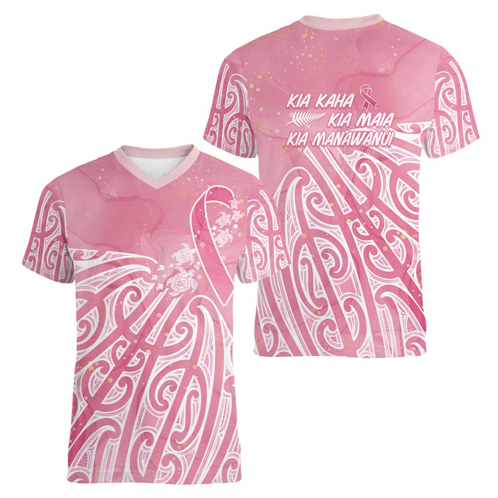 Breast Cancer Awareness Maori Women V-Neck T-Shirt Kia Kaha Kia Maia Kia Manawanui - Vibe Hoodie
