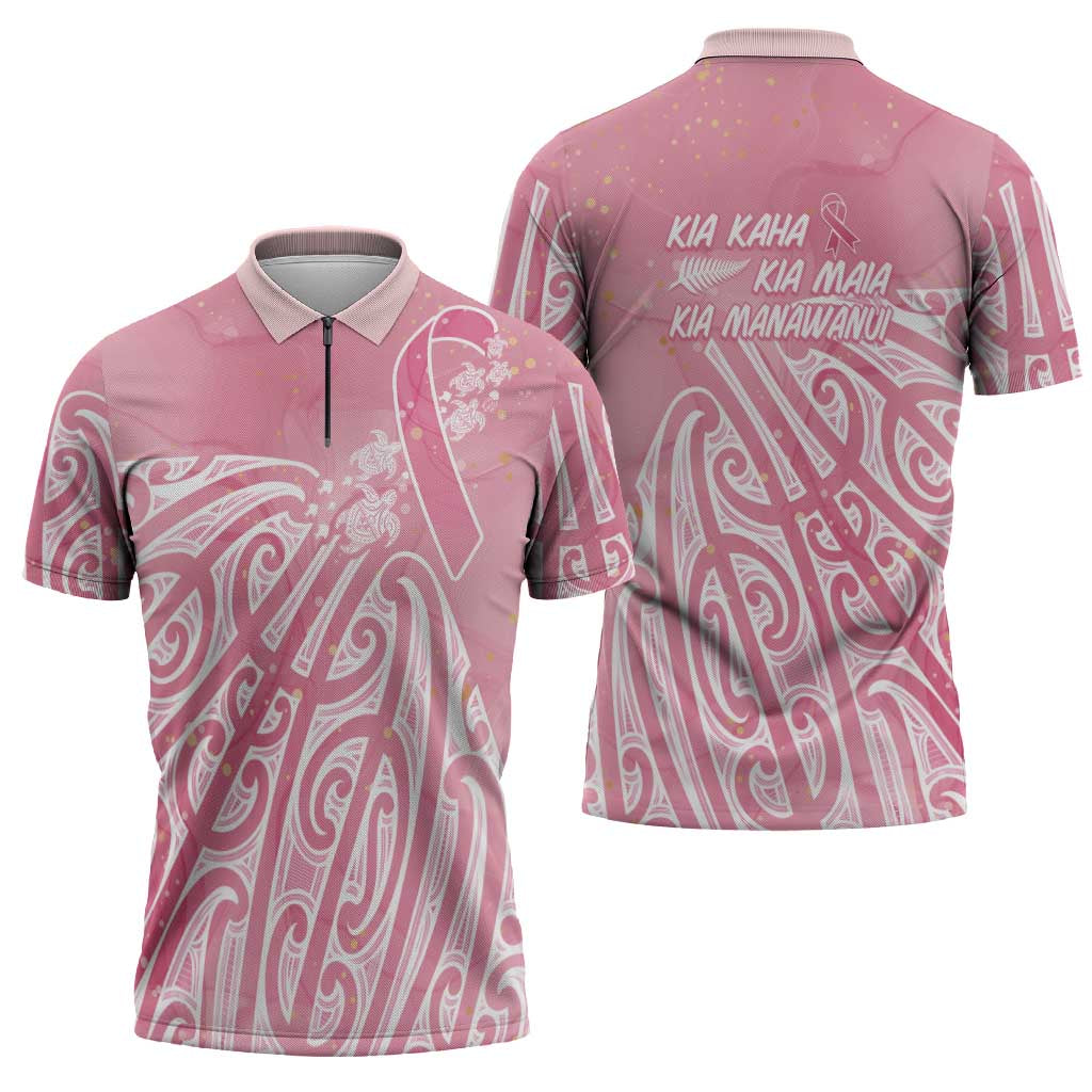 Breast Cancer Awareness Maori Zipper Polo Shirt Kia Kaha Kia Maia Kia Manawanui - Vibe Hoodie