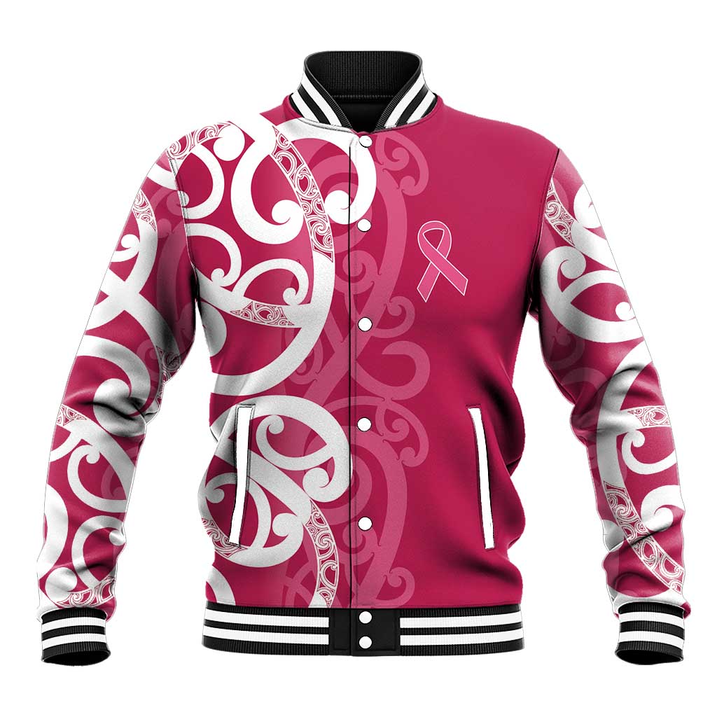 Breast Cancer Awareness Maori Baseball Jacket Koru Kowhaiwhai - Vibe Hoodie