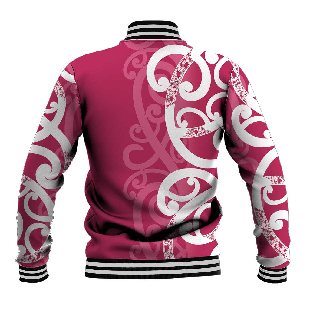 Breast Cancer Awareness Maori Baseball Jacket Koru Kowhaiwhai - Vibe Hoodie