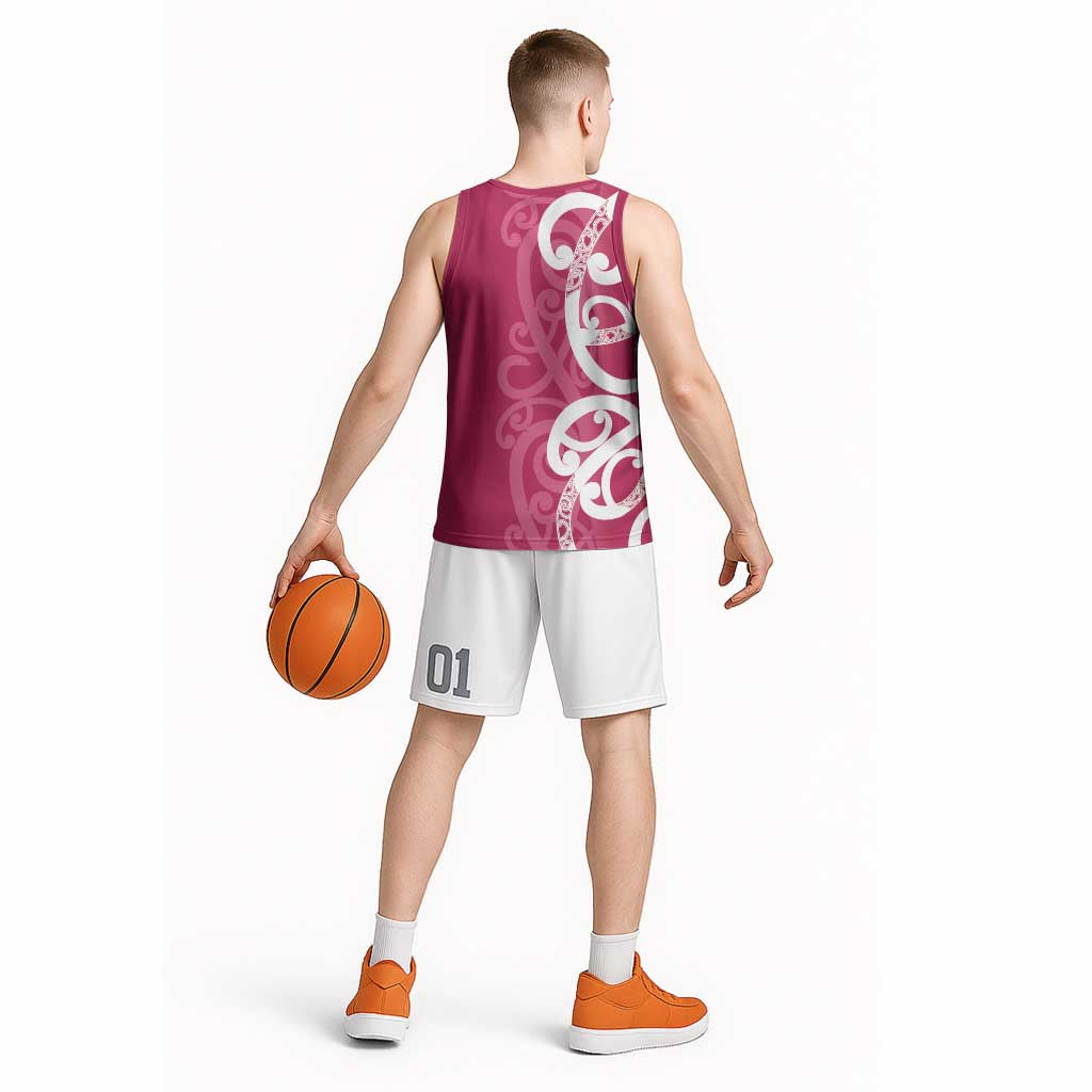 Breast Cancer Awareness Maori Basketball Jersey Koru Kowhaiwhai - Vibe Hoodie