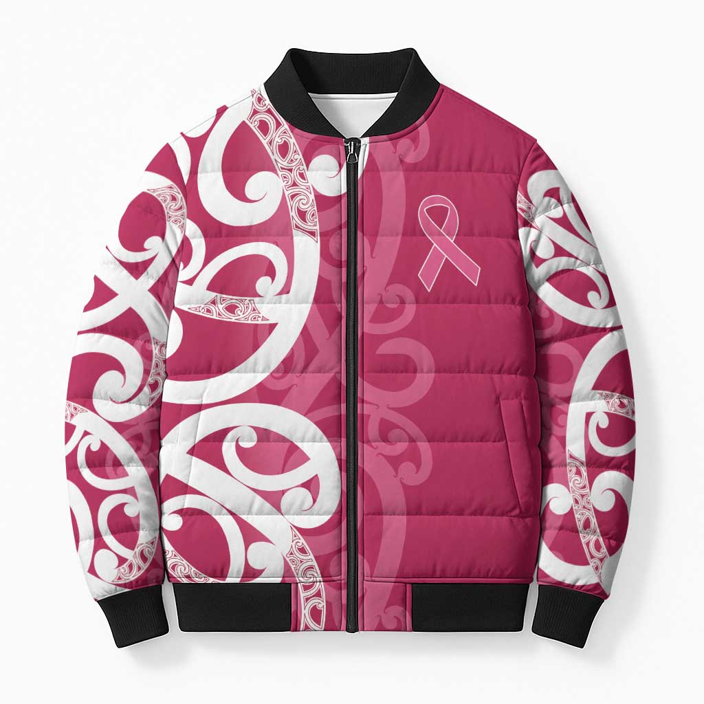 Breast Cancer Awareness Maori Bomber Puffer Jacket Koru Kowhaiwhai - Vibe Hoodie