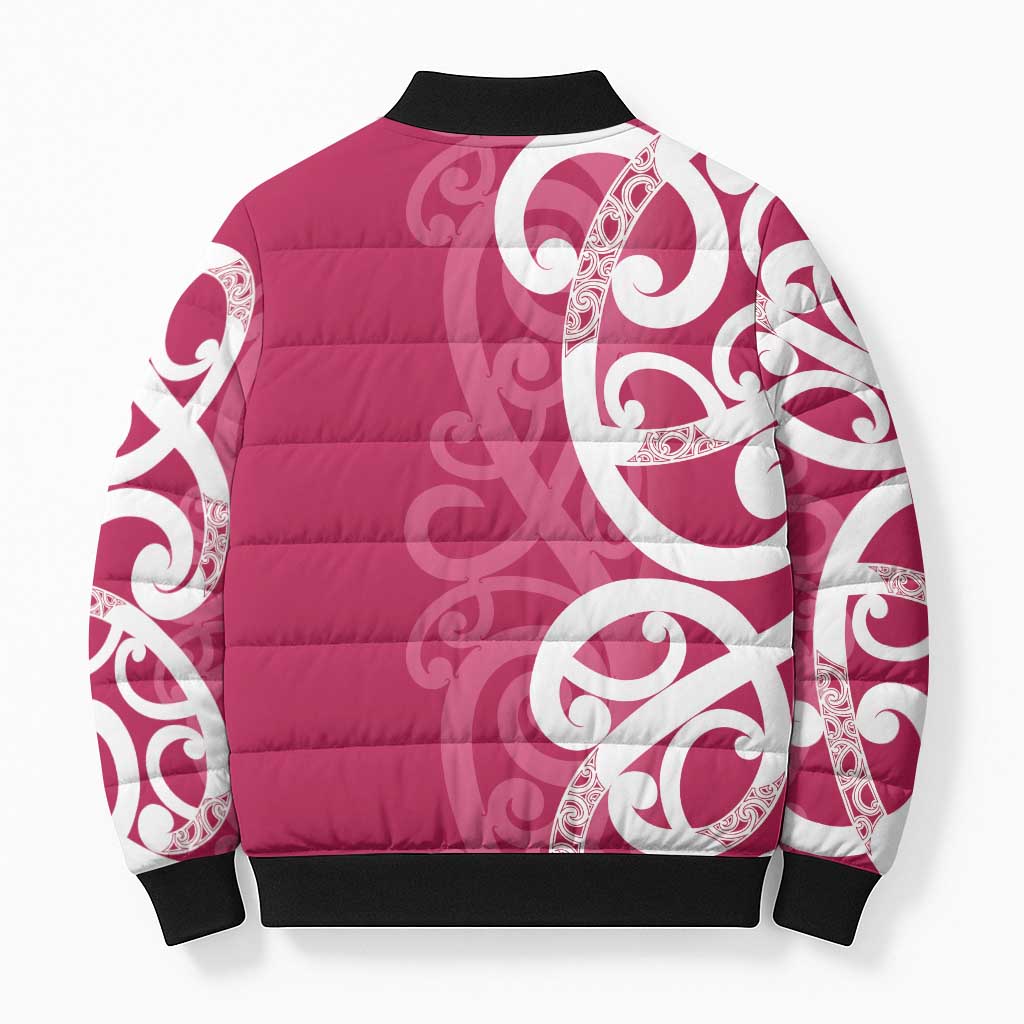 Breast Cancer Awareness Maori Bomber Puffer Jacket Koru Kowhaiwhai - Vibe Hoodie