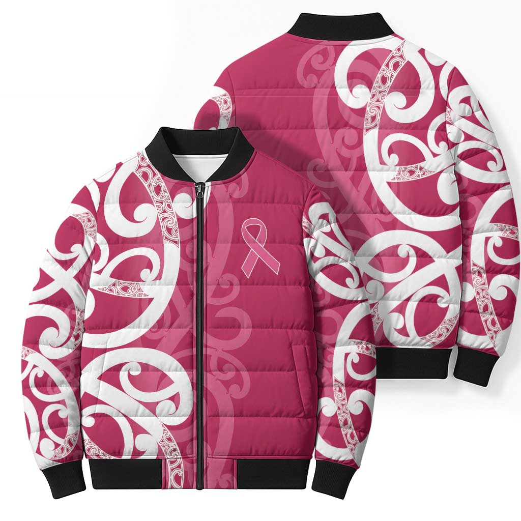 Breast Cancer Awareness Maori Bomber Puffer Jacket Koru Kowhaiwhai - Vibe Hoodie