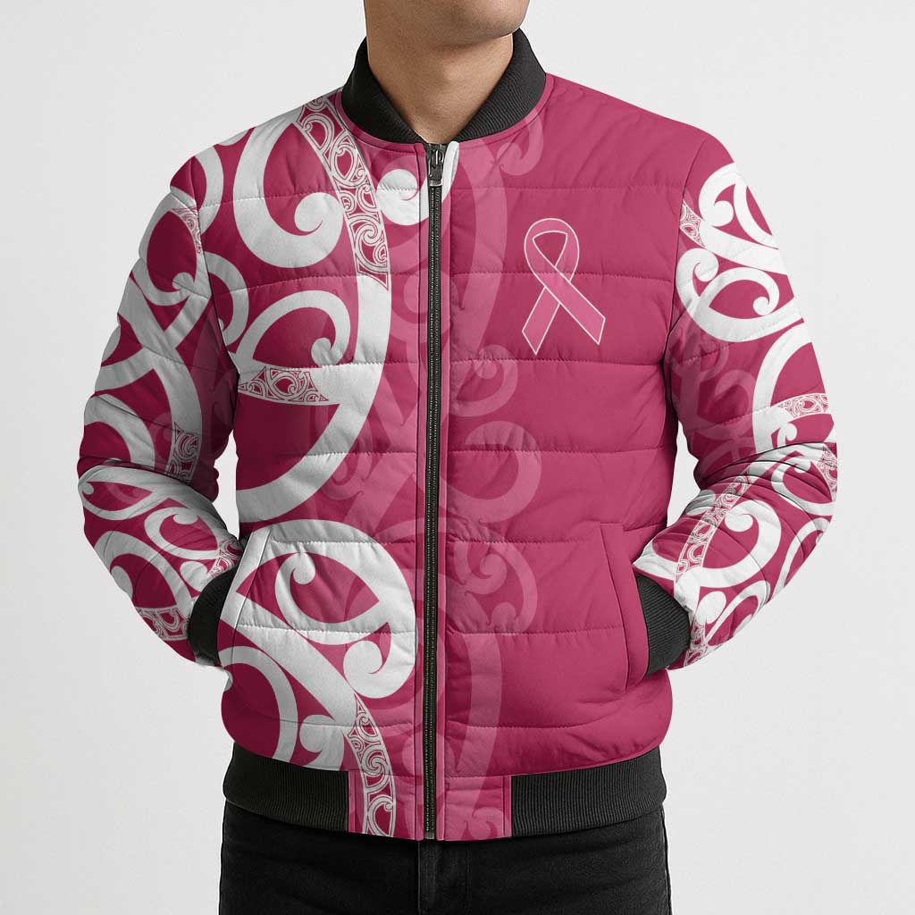 Breast Cancer Awareness Maori Bomber Puffer Jacket Koru Kowhaiwhai - Vibe Hoodie