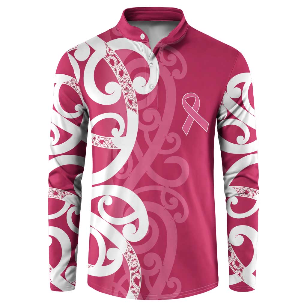 Breast Cancer Awareness Maori Button Sweatshirt Koru Kowhaiwhai - Vibe Hoodie