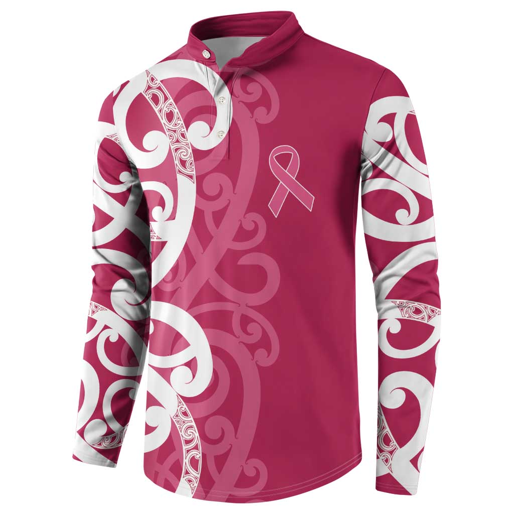 Breast Cancer Awareness Maori Button Sweatshirt Koru Kowhaiwhai - Vibe Hoodie