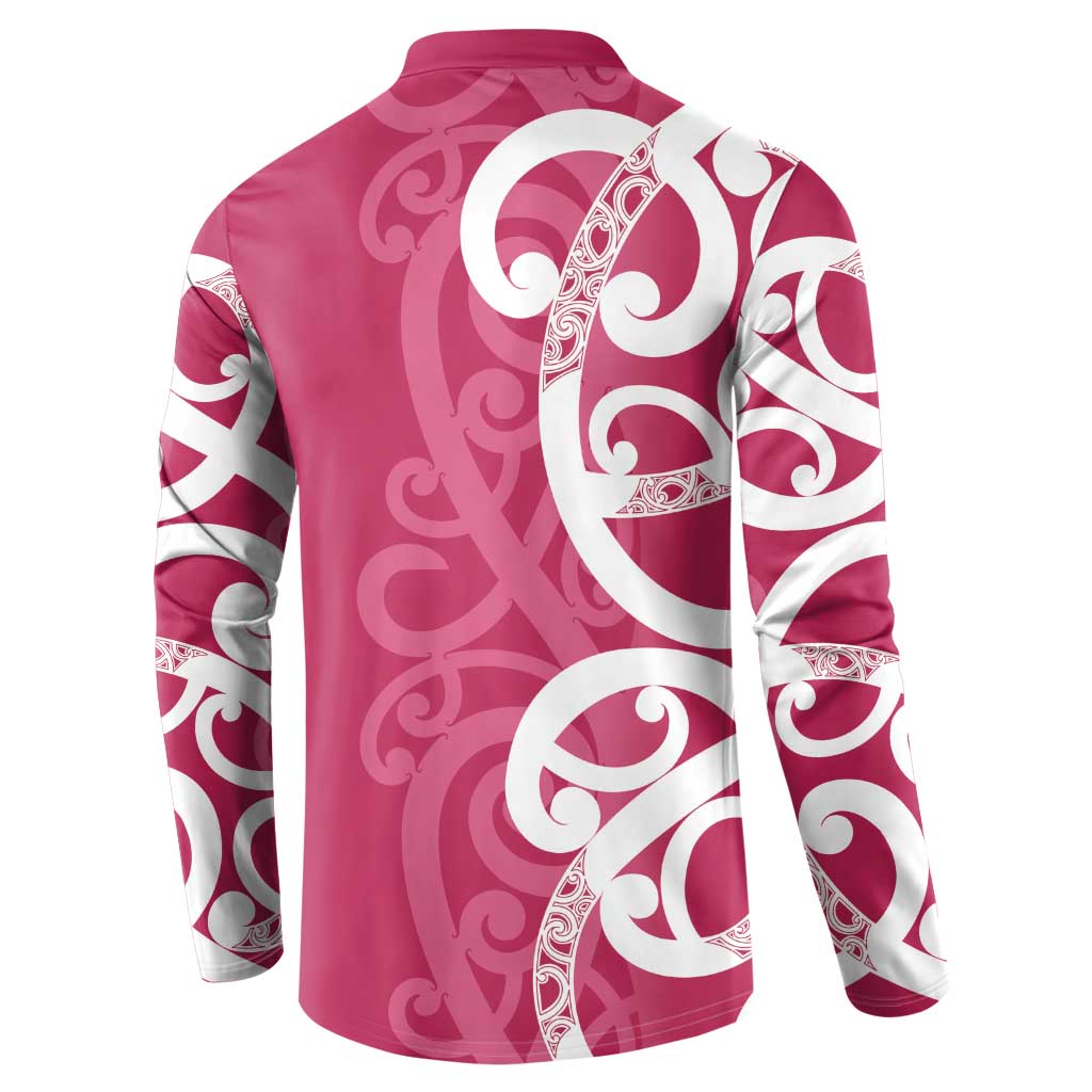Breast Cancer Awareness Maori Button Sweatshirt Koru Kowhaiwhai - Vibe Hoodie