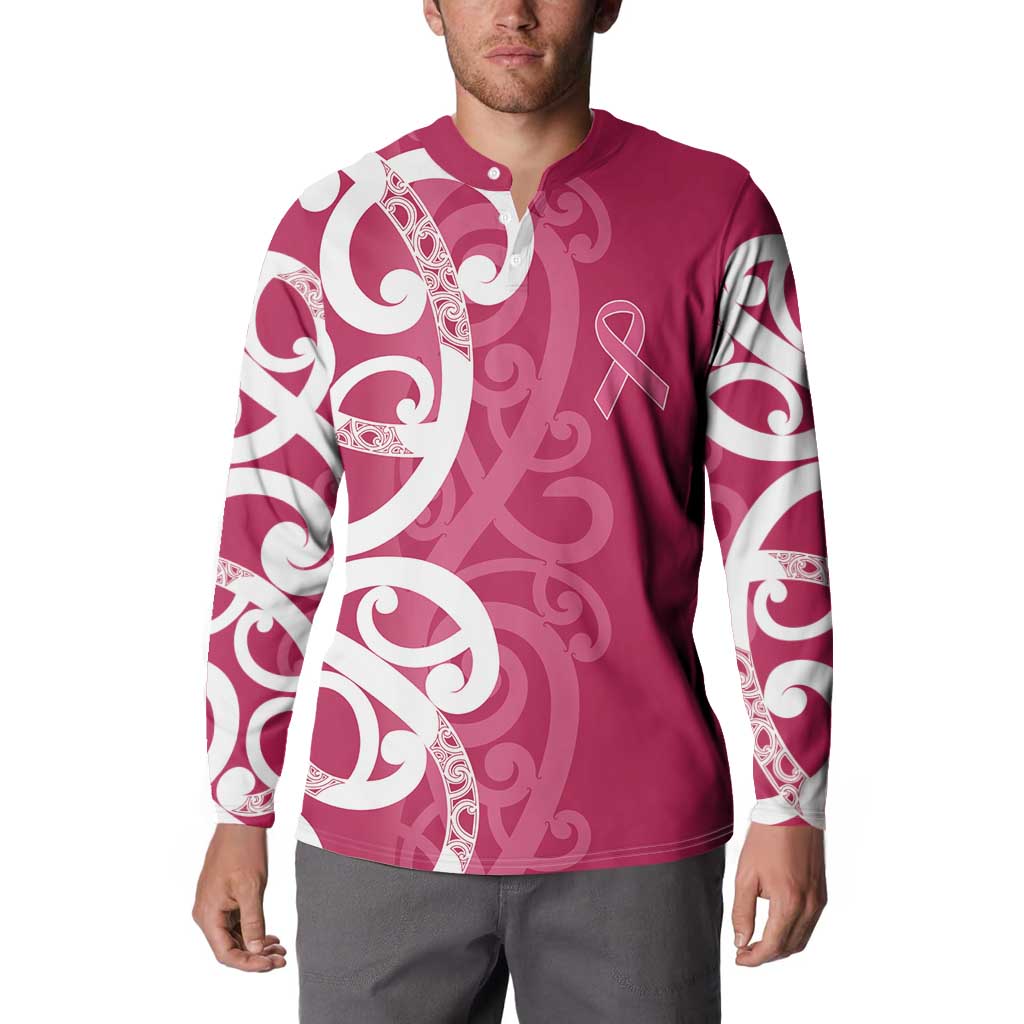 Breast Cancer Awareness Maori Button Sweatshirt Koru Kowhaiwhai - Vibe Hoodie