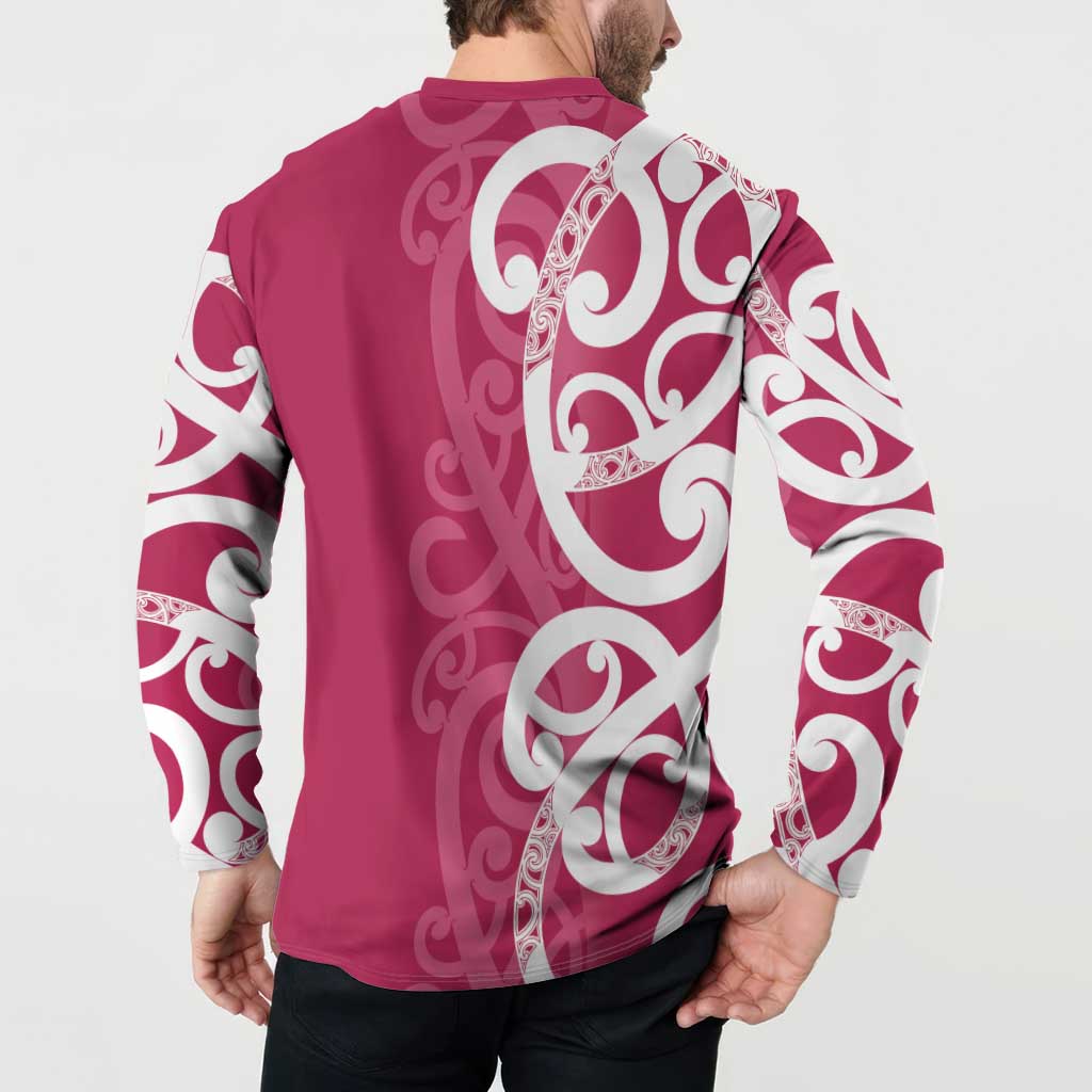 Breast Cancer Awareness Maori Button Sweatshirt Koru Kowhaiwhai - Vibe Hoodie