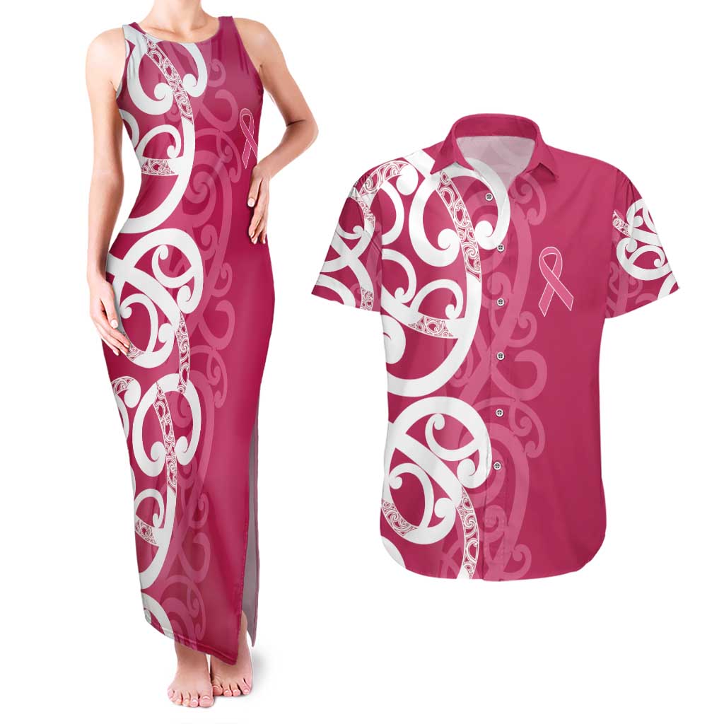 Breast Cancer Awareness Maori Couples Matching Tank Maxi Dress and Hawaiian Shirt Koru Kowhaiwhai - Vibe Hoodie