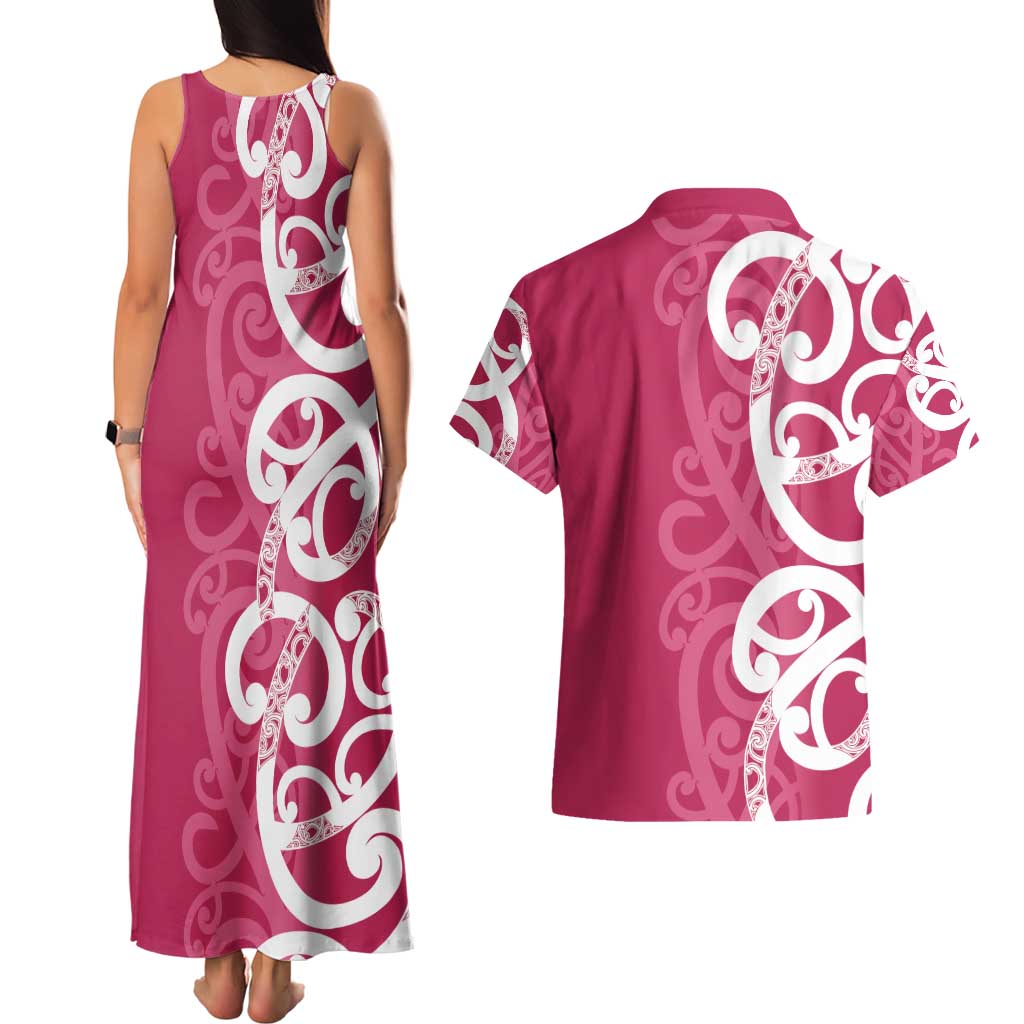 Breast Cancer Awareness Maori Couples Matching Tank Maxi Dress and Hawaiian Shirt Koru Kowhaiwhai - Vibe Hoodie
