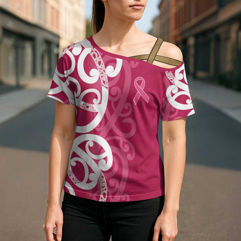 Breast Cancer Awareness Maori Cross Shoulder Shirt Koru Kowhaiwhai - Vibe Hoodie